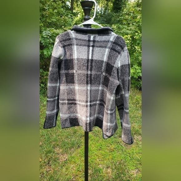 NEW Joseph A. Plaid Open Front Cardigan Sweater Drape Collar Jacket Black Size S - Picture 6 of 7